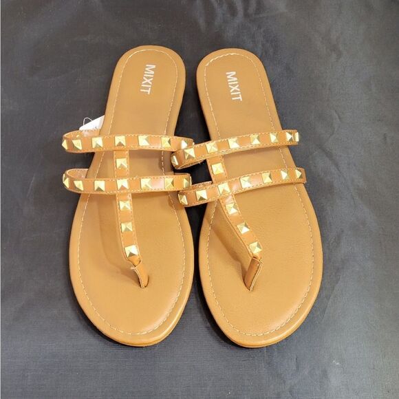 BRAND NEW MIXIT 3-STRAPS THONG WOMEN"S STUDDED DETAILING ROUND TOE  SAND… - Picture 2 of 16